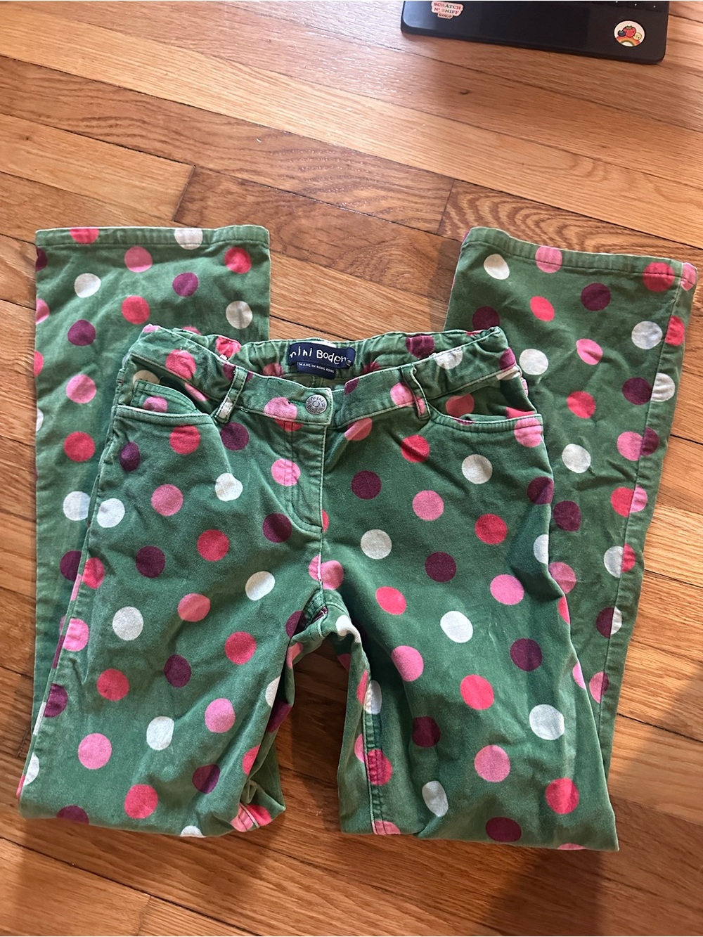 Mini Boden Green Polka Dot Girls Corduroy Pants